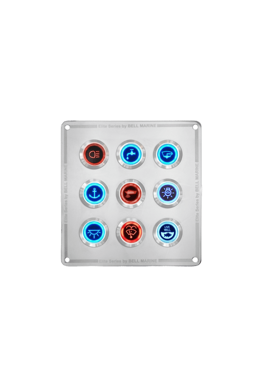 VIPER ELITE SERIES 9 GANG STAINLESS STEEL SWITCH PANEL WITH 20AMP DUAL LED IP67 BACKLIT SWITCHES | Coffs Metal Works