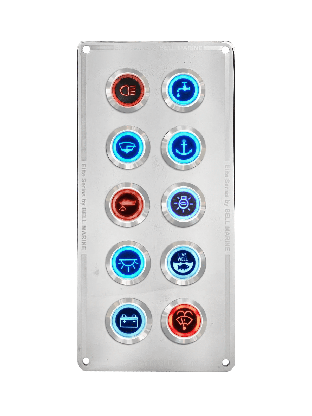 VIPER ELITE SERIES 10 GANG STAINLESS STEEL SWITCH PANEL WITH 20AMP DUAL LED IP67 BACKLIT SWITCHES | Coffs Metal Works