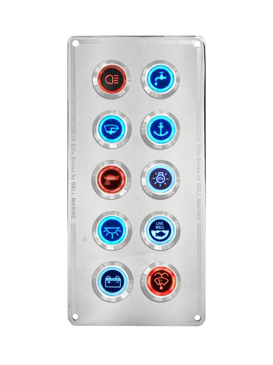 VIPER ELITE SERIES 10 GANG STAINLESS STEEL SWITCH PANEL WITH 20AMP DUAL LED IP67 BACKLIT SWITCHES | Coffs Metal Works