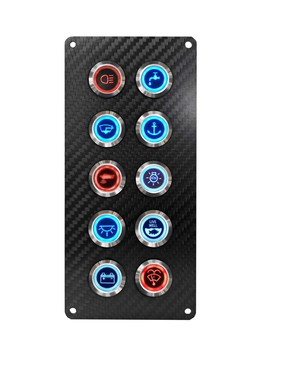 VIPER ELITE SERIES 10 GANG CARBON FIBRE SWITCH PANEL WITH 20AMP DUAL LED IP67 BACKLIT SWITCHES | Coffs Metal Works