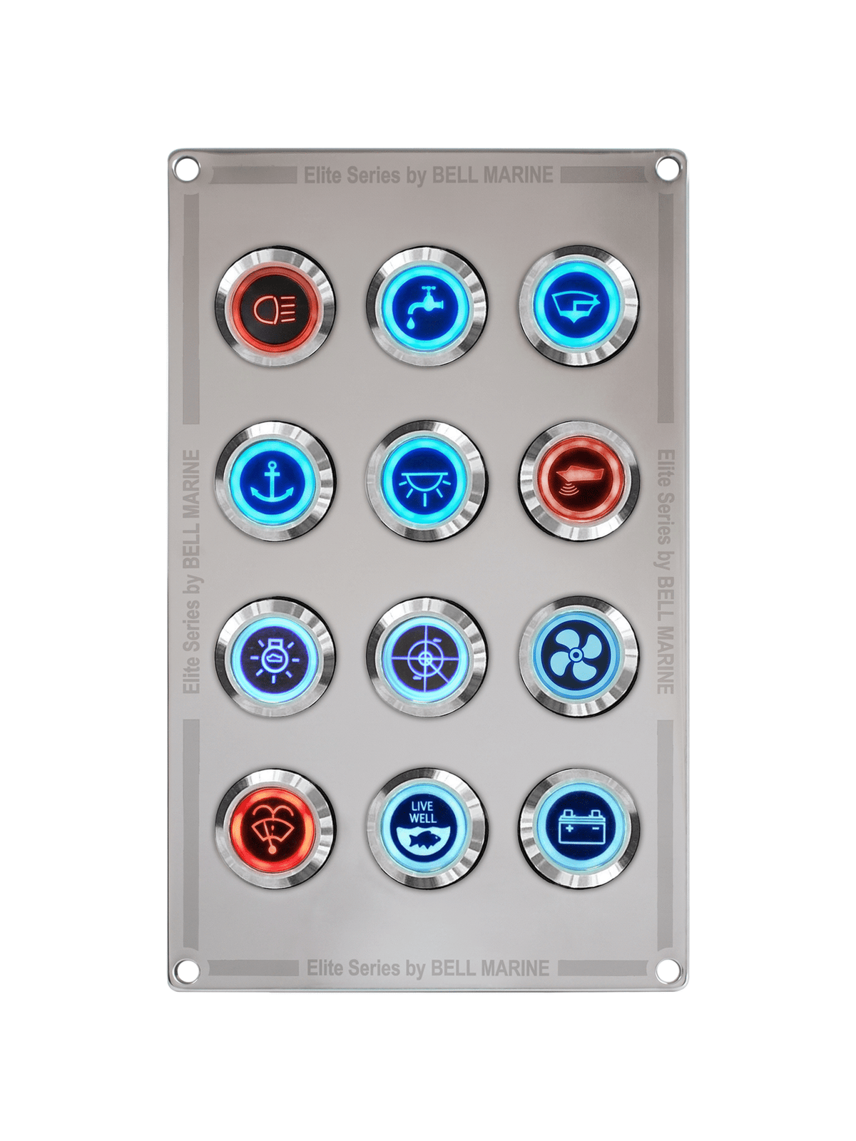 VIPER ELITE SERIES 12 GANG SLIMLINE STAINLESS STEEL SWITCH PANEL WITH 20AMP DUAL LED IP67 BACKLIT SWITCHES | Coffs Metal Works