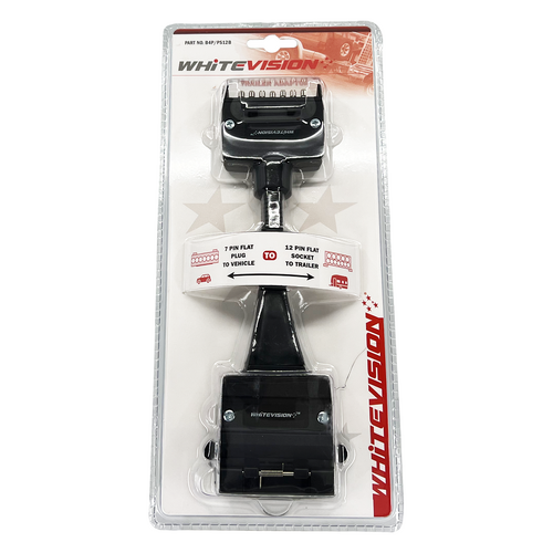 12 to 7 pin trailer adaptor - Whitevision flat 7 pin plug to flat 12 pin socket packaged for easy connection.