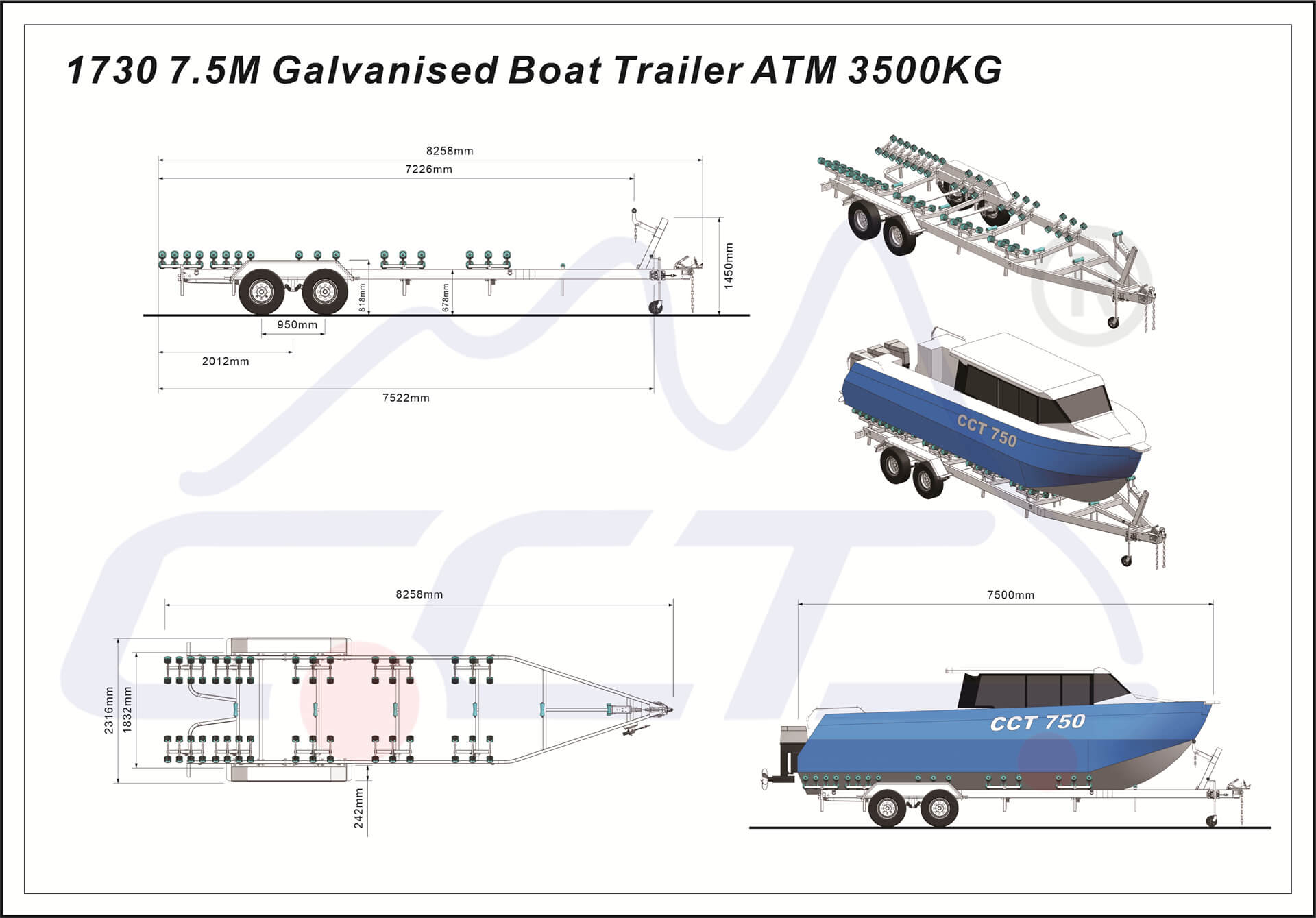 $11,000.00 Boat Trailer 7.5 ATM3500kg CCT Quick View Boat & Jetski Trailers 1730 7.5M Galvanised Boat Trailer For Sale