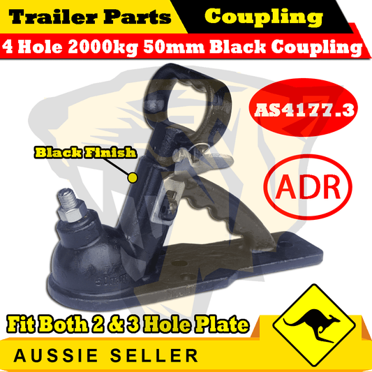 2T Quick Release Coupling 4 Hole fit Both 2&3 hole Plate 2000kg 50mm – Black Finish