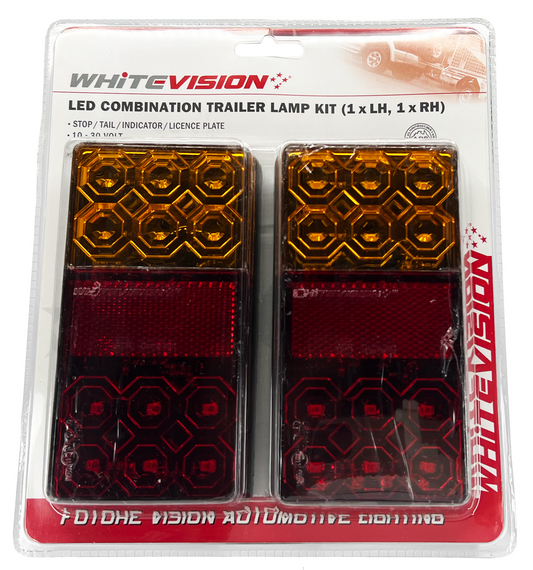 120 Series Left & Right Hand LED Combo Trailer Lamp - Stop / Tail / Indicator / License Plate (12V) Twin Blister