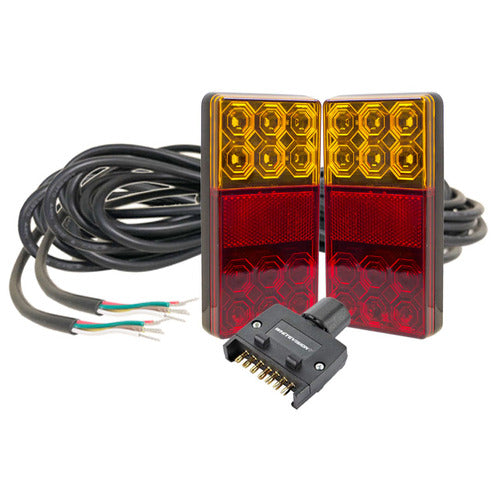 120 Series Left & Right Hand LED Combo Trailer Lamp Kit - Stop / Tail / Indicator / License Plate with 9m Cable & Flat Trailer Plug
