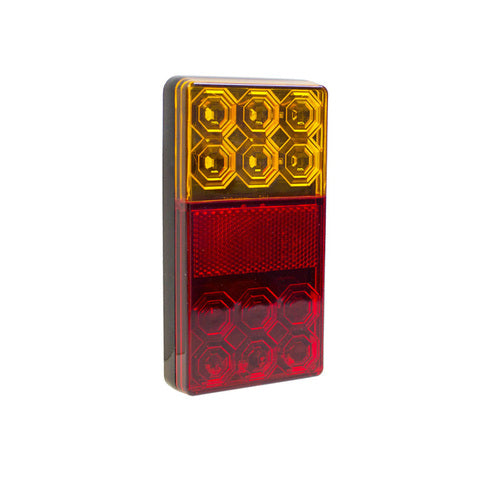 LED trailer combination lamp featuring stop, tail, indicator, license plate, and reflector functions in durable design.