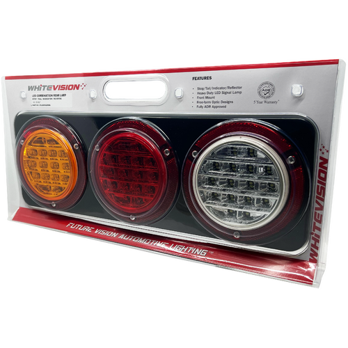 350 Series LED Combo Lamp Coloured Lens - Stop  Tail  Indicator  Reverse Black Base Blister