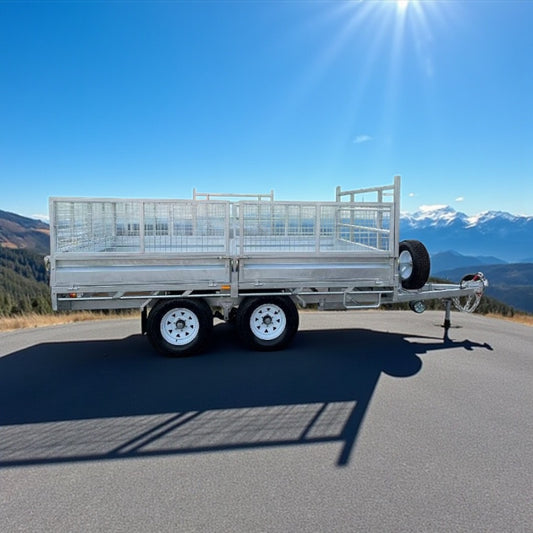 14 x 7 ft HD Flat Deck Trailer with Loading Ramps and Cage ATM 3.5 or 4.5 tonne Genuine