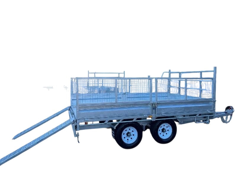 12 x 7 ft HD Flat Deck Trailer with Loading Ramps and Cage ATM 3.5 or 4.5 tonne Genuine