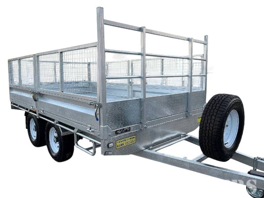 14 x 7 ft HD Flat Deck Trailer with Loading Ramps and Cage ATM 3.5 or 4.5 tonne Genuine