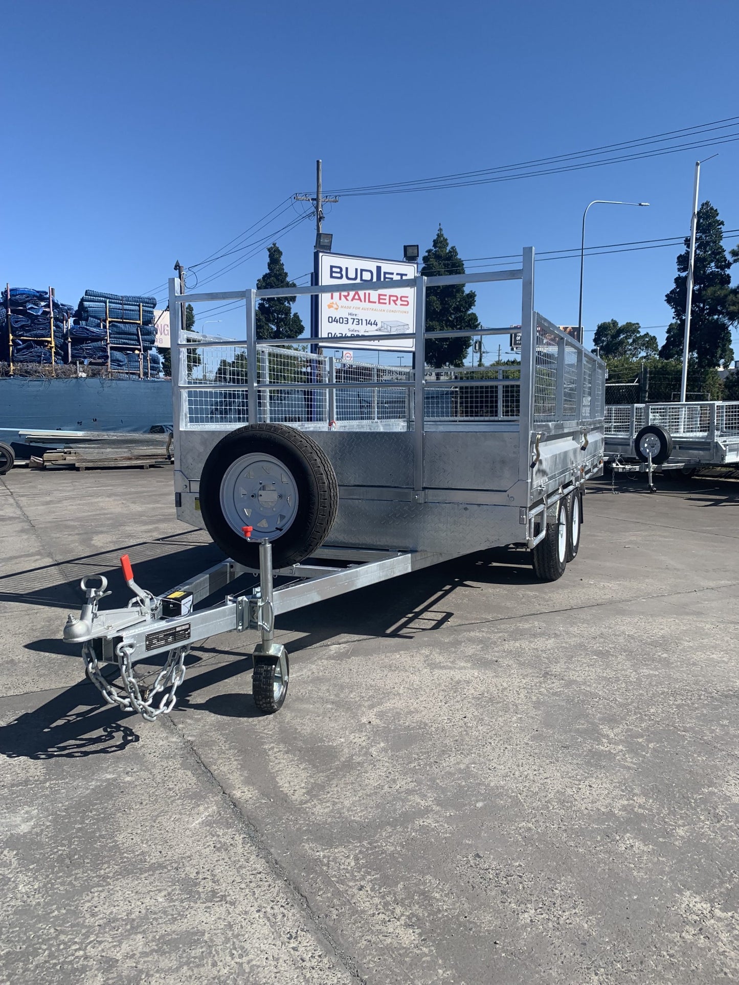 Flat Top Trailers 14 x 7 ft Tandem Flat Deck Trailer with Loading Ramps and cage ATM 3500kg Galvanized QLD