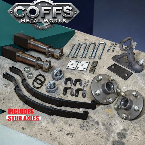 DIY Single Axle Trailer Kit 1000Kg Rated 45mm Slipper Springs. 40mm Stub Axles