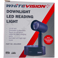 Black Downlight Reading Light Dual USB-A & USB-C