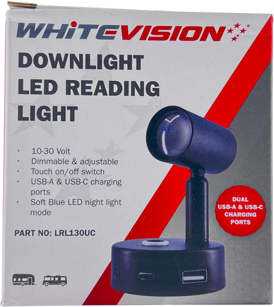 Black Downlight Reading Light Dual USB-A & USB-C