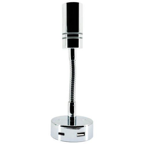 Chrome Gooseneck Reading Light Dual USB-A & USB-C