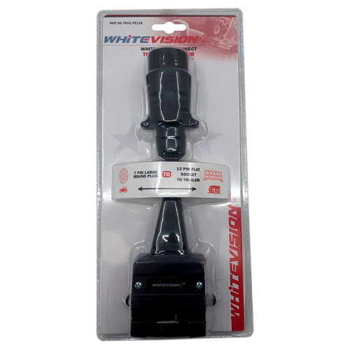 Trailer Adaptor - Flat 7 Pin Large Round Plug to 12 Pin Socket Blister