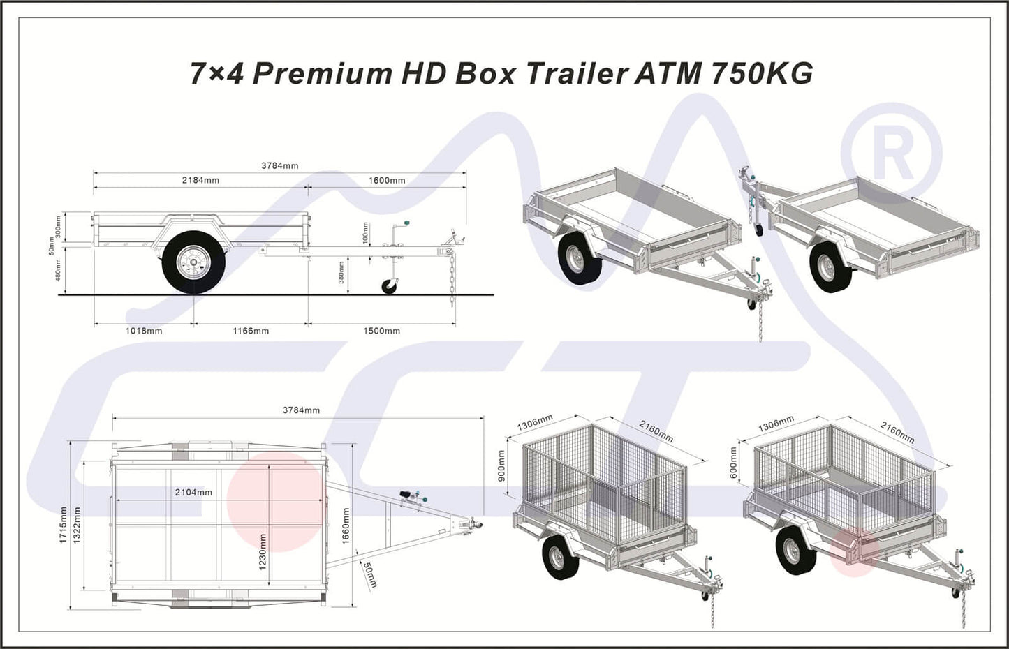 7x5 CCT Box Trailers Premium Model Ultra Heavy-Duty 750KG For Sale