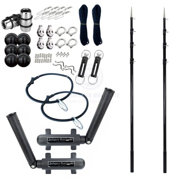 SWINGERS OUTRIGGERS BLACK KITS - WITH GRANDER SERIES TELESCOPIC 3K CARBON POLES & RIGGING