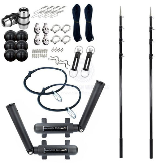 SWINGERS OUTRIGGERS BLACK KITS - WITH GRANDER SERIES TELESCOPIC 3K CARBON POLES & RIGGING