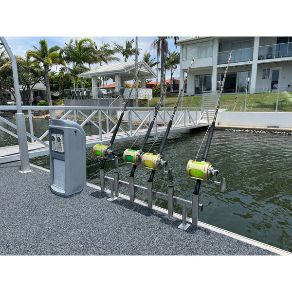 REELAX STAINLESS STEEL 6 WAY HEAVY TACKLE ROD RACK PONTOON MOUNT - 1155MM