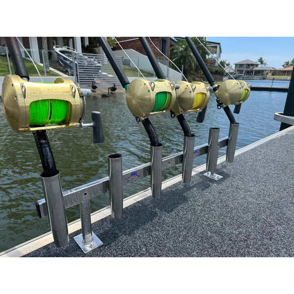 REELAX STAINLESS STEEL 6 WAY HEAVY TACKLE ROD RACK PONTOON MOUNT - 1155MM