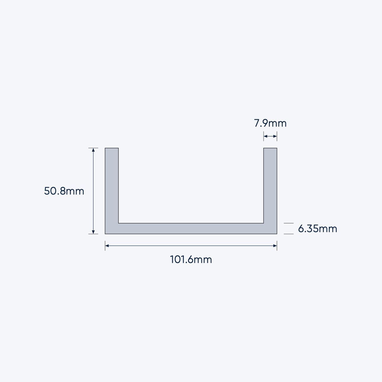 aluminium channel size 101 6 50 8 6 35 7 9 mm 4