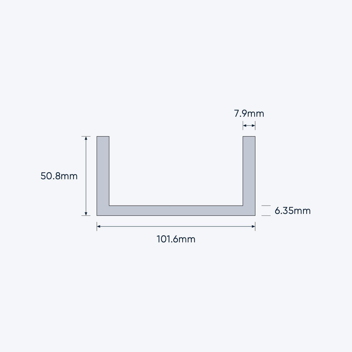 aluminium channel size 101 6 50 8 6 35 7 9 mm 4