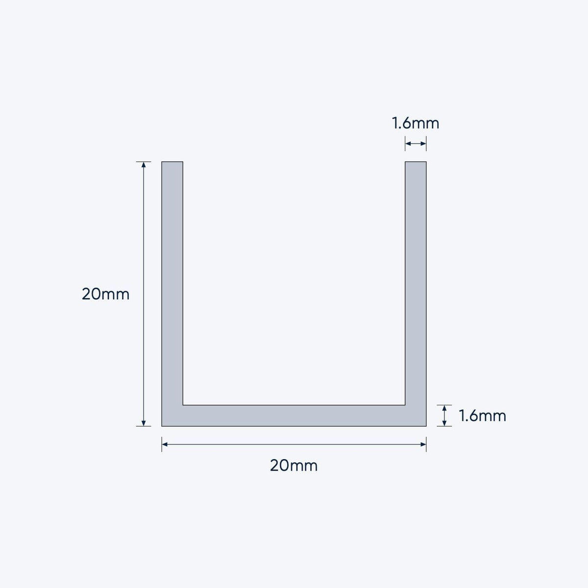 aluminium channel size 20 20 1 6 mm 4