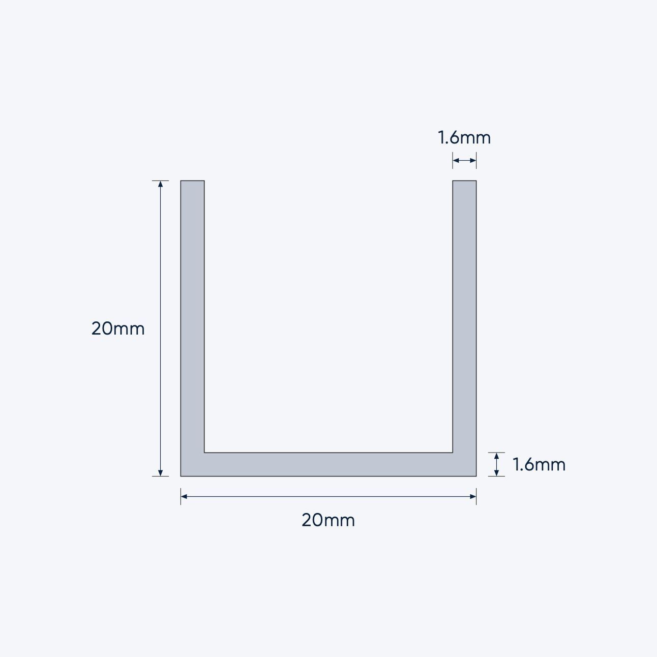 aluminium channel size 20 20 1 6 mm 4