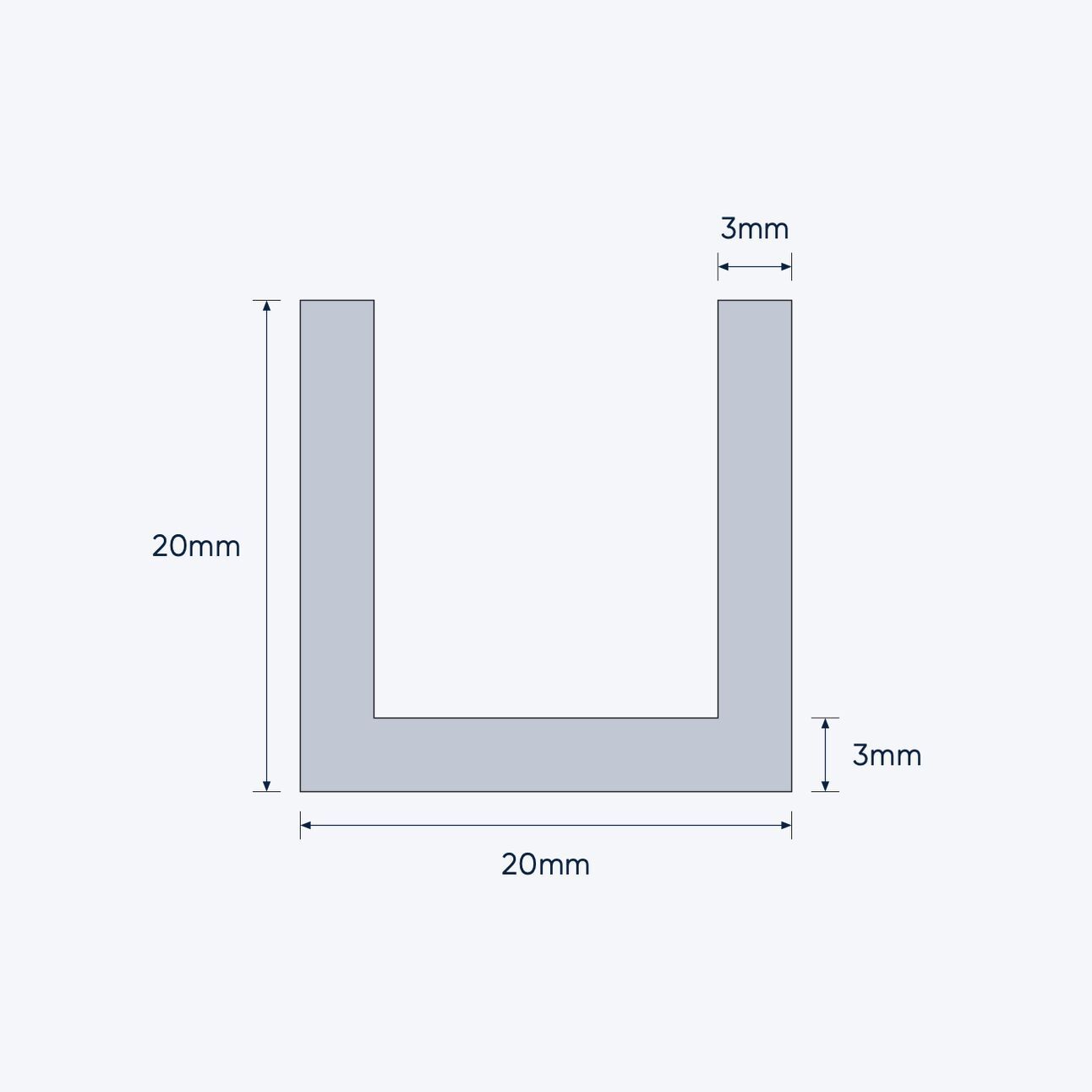 aluminium channel size 20 20 3 mm 4