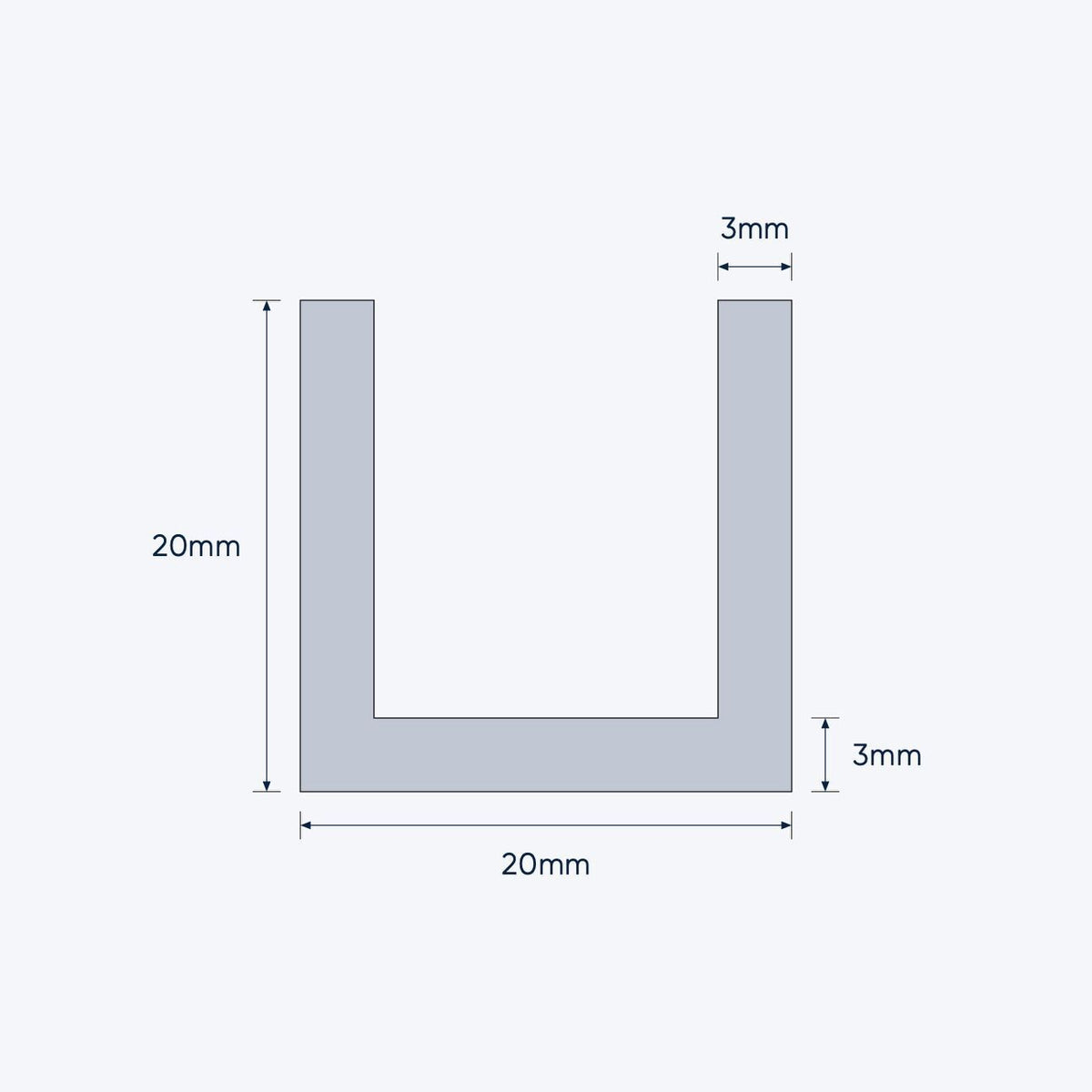 aluminium channel size 20 20 3 mm 4