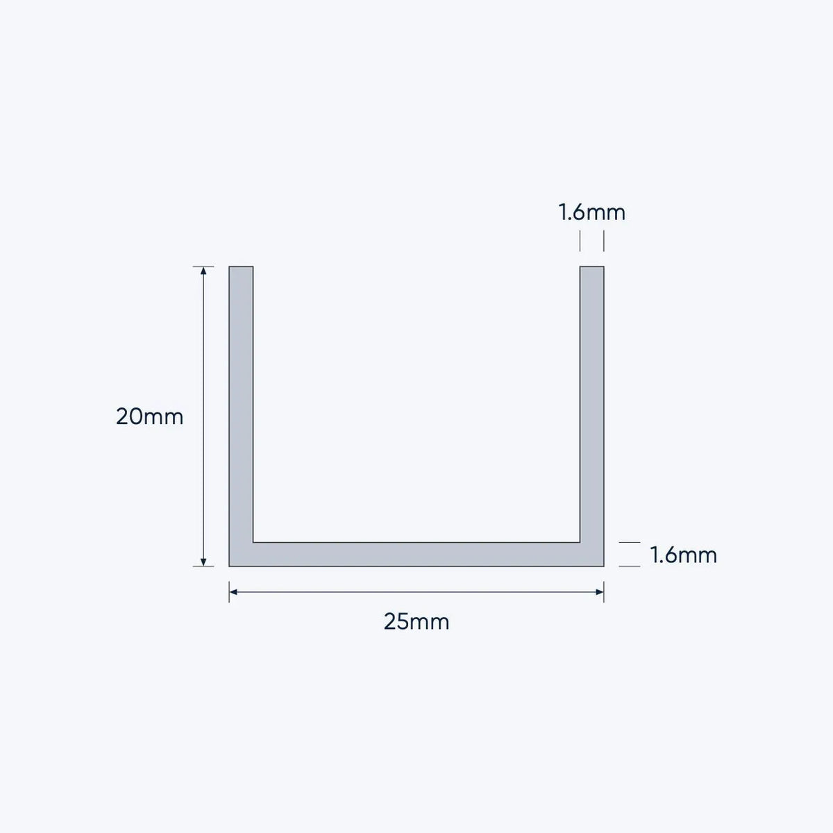 aluminium channel size 25 20 1 6 mm 4