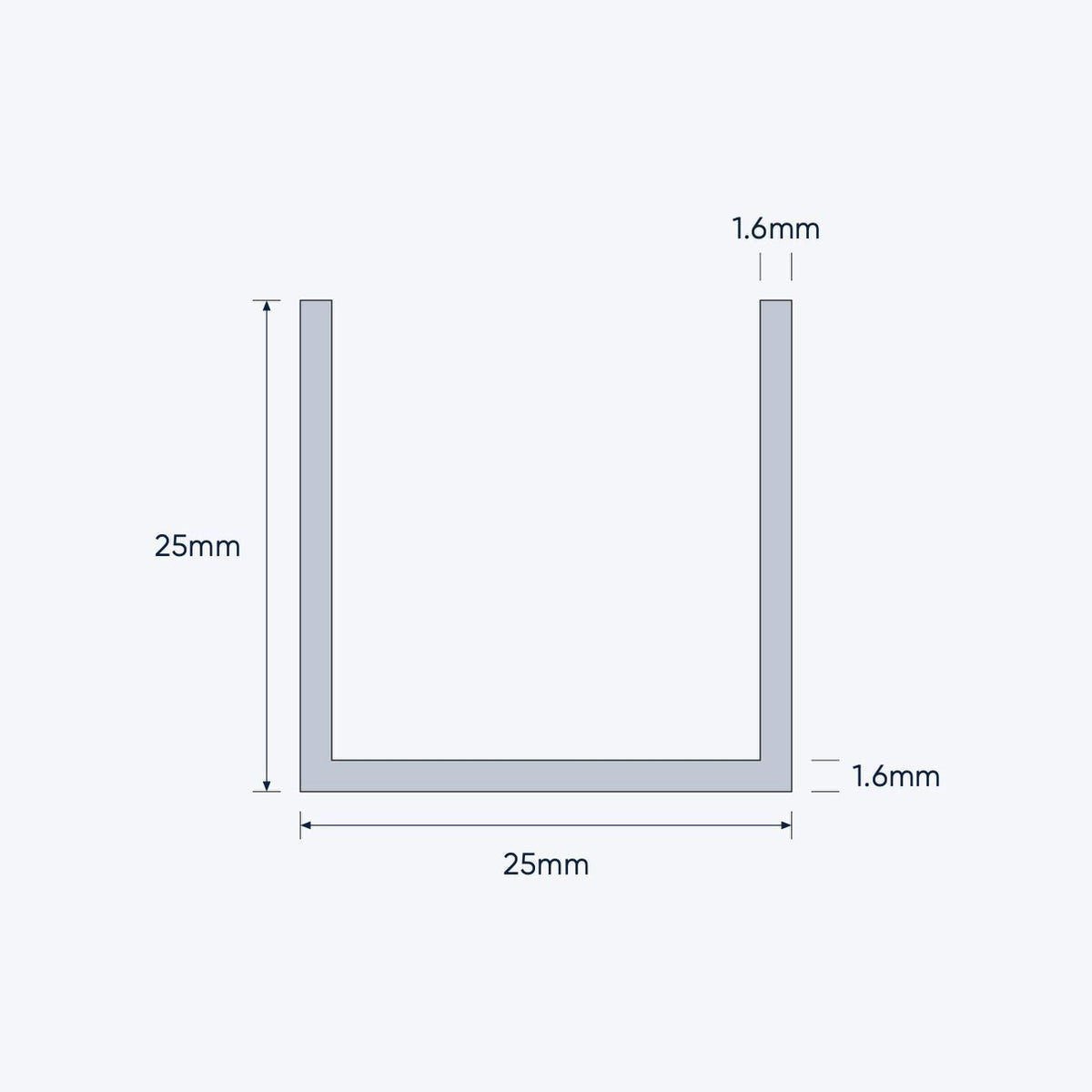 aluminium channel size 25 25 1 6 mm 4