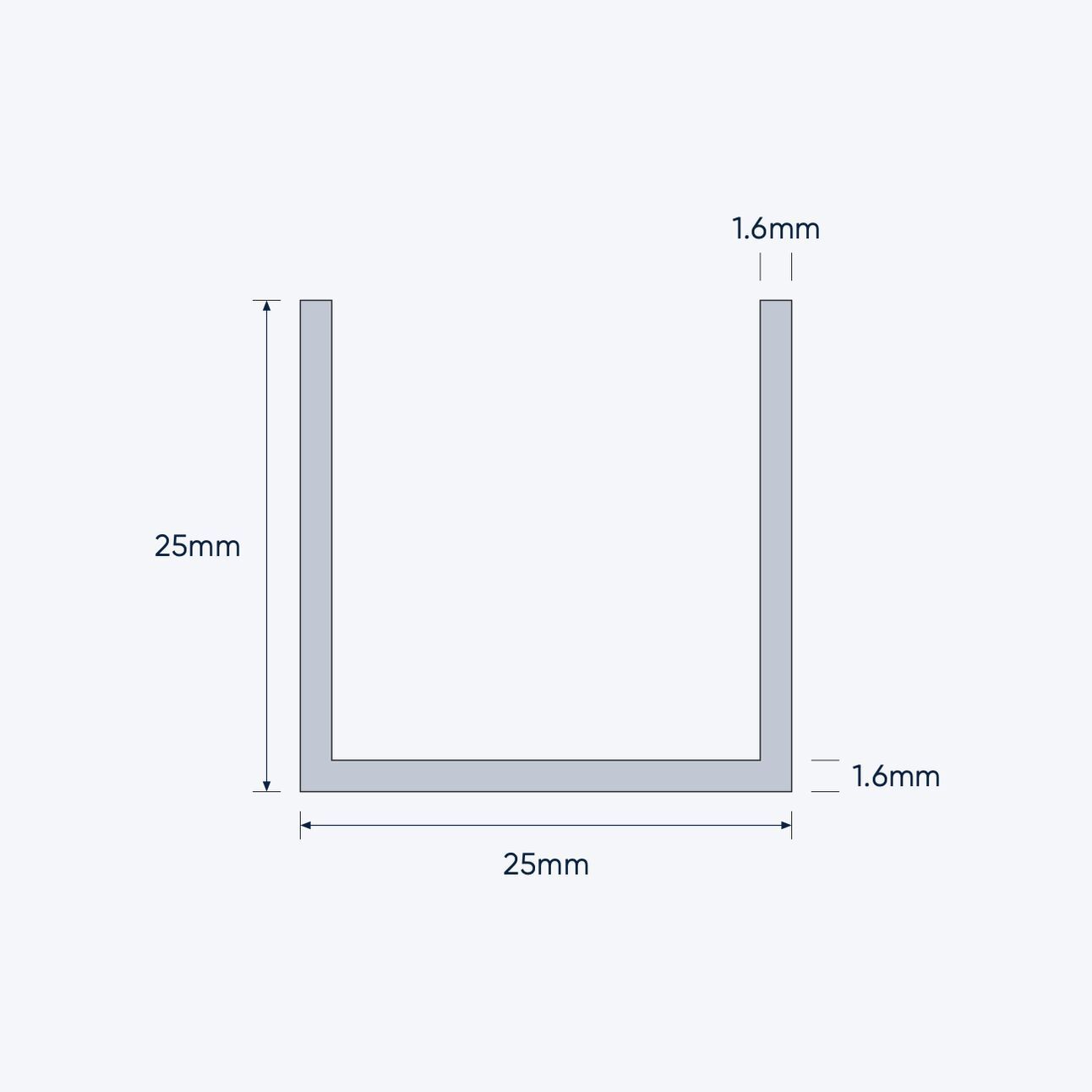 aluminium channel size 25 25 1 6 mm 4