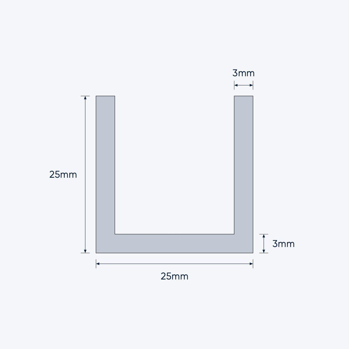 aluminium channel size 25 25 3 mm 4