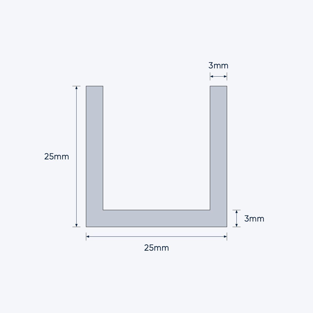 aluminium channel size 25 25 3 mm 4