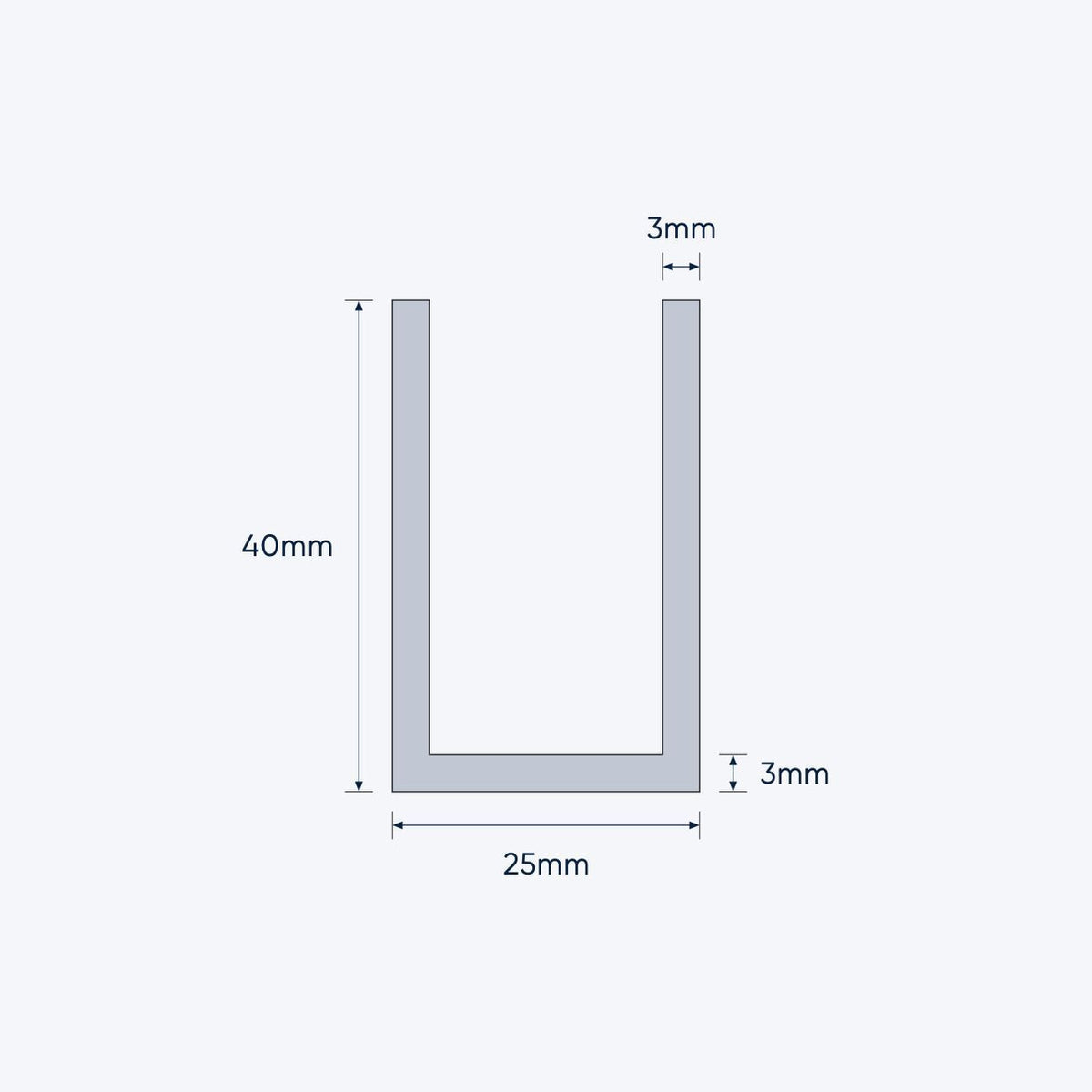 aluminium channel size 25 40 3 mm 4