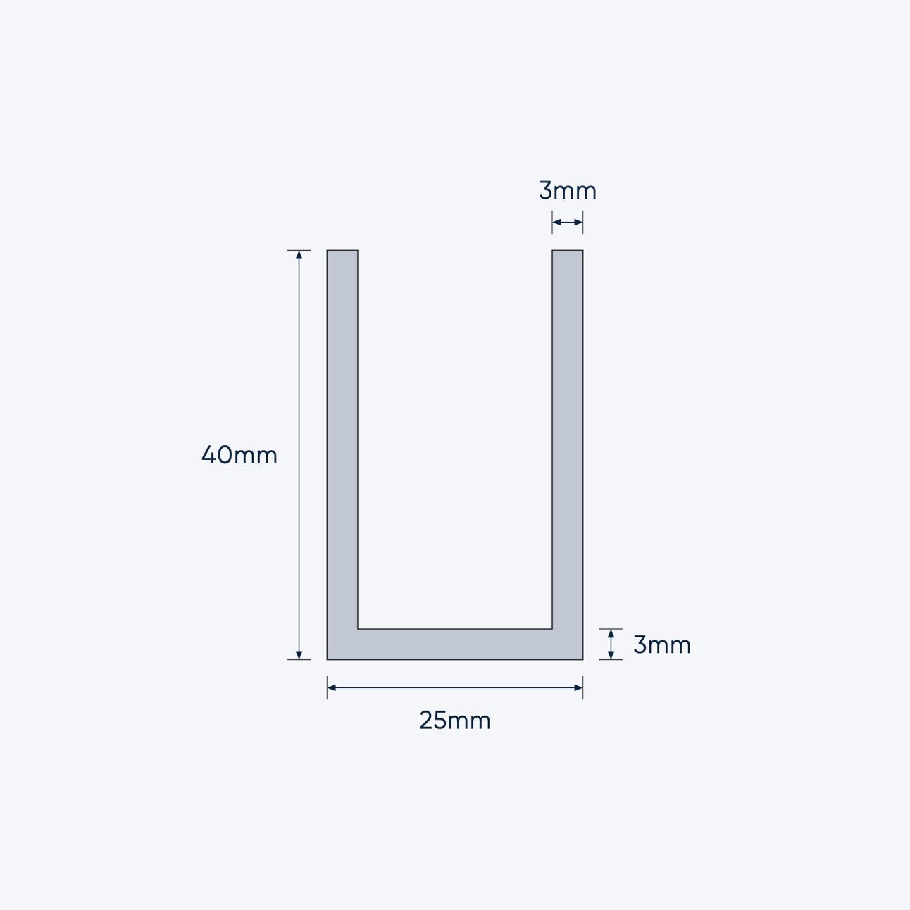 aluminium channel size 25 40 3 mm 4