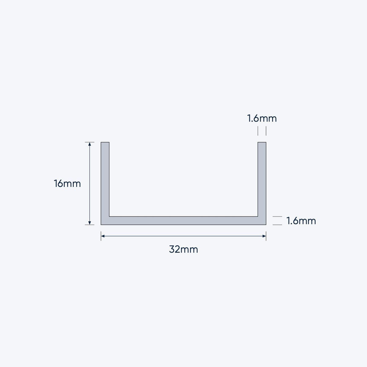 aluminium channel size 32 16 1 6 mm 4