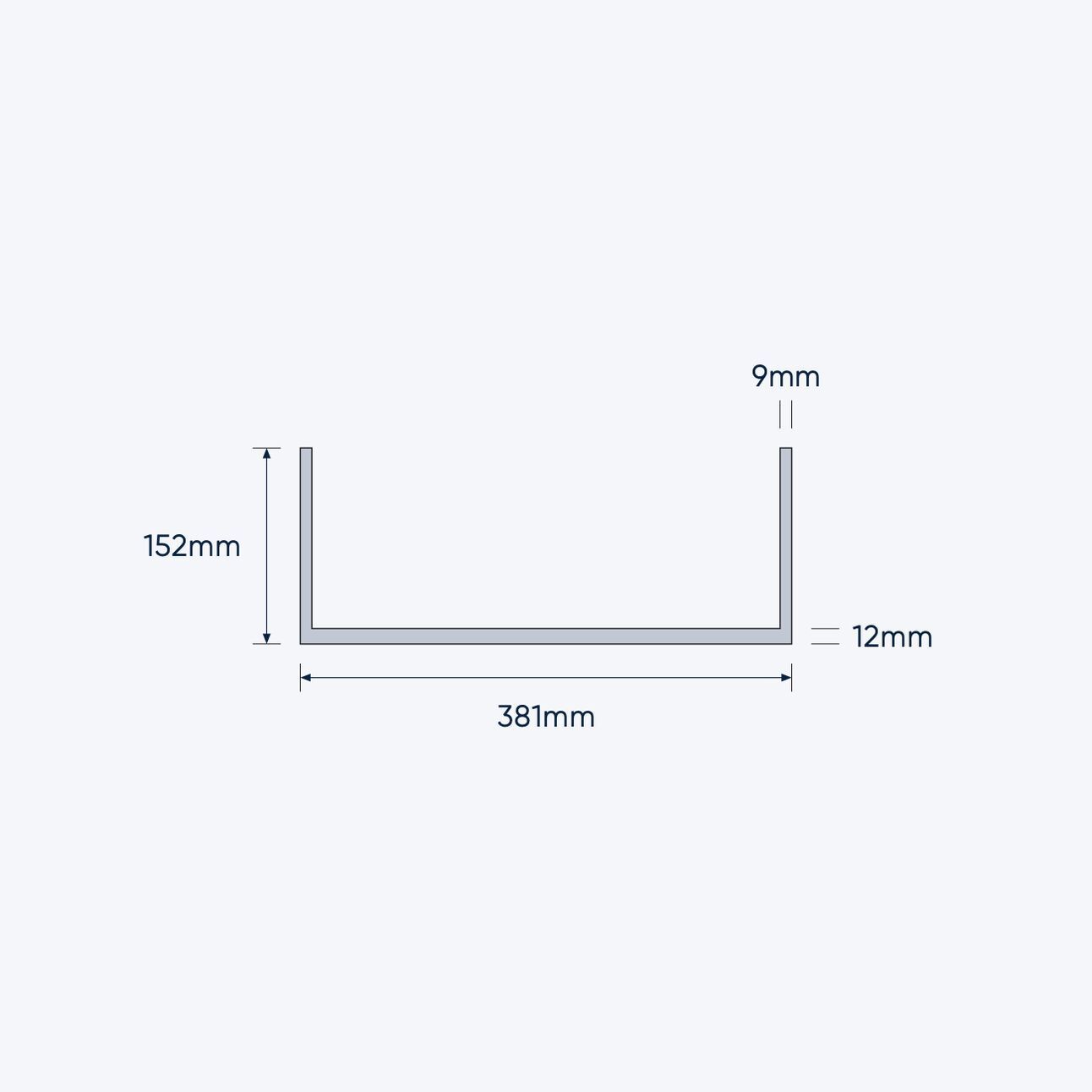aluminium channel size 381 152 12 9 mm 4