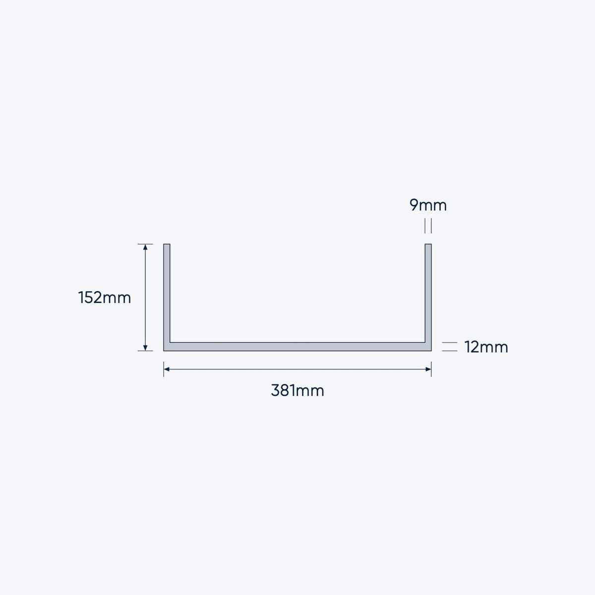 aluminium channel size 381 152 12 9 mm 4
