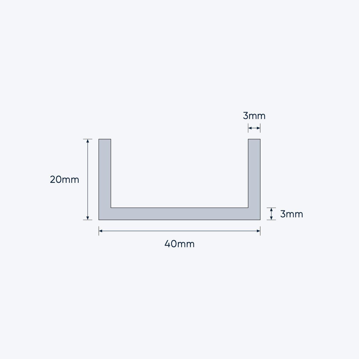 aluminium channel size 40 20 3 mm 4
