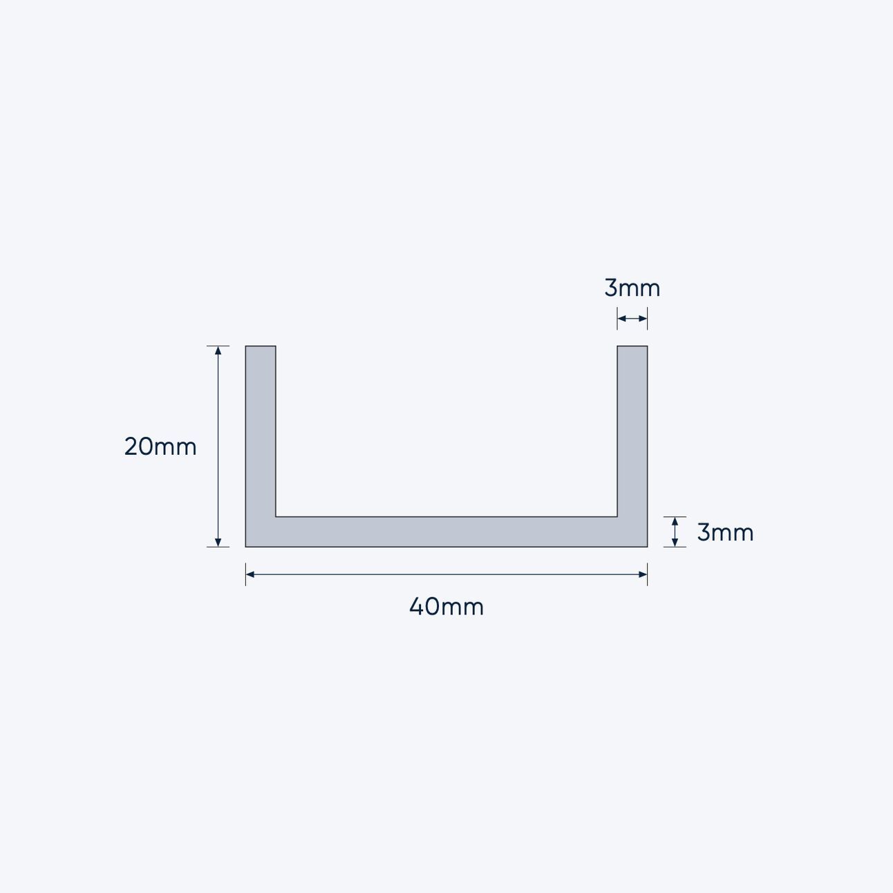 aluminium channel size 40 20 3 mm 4