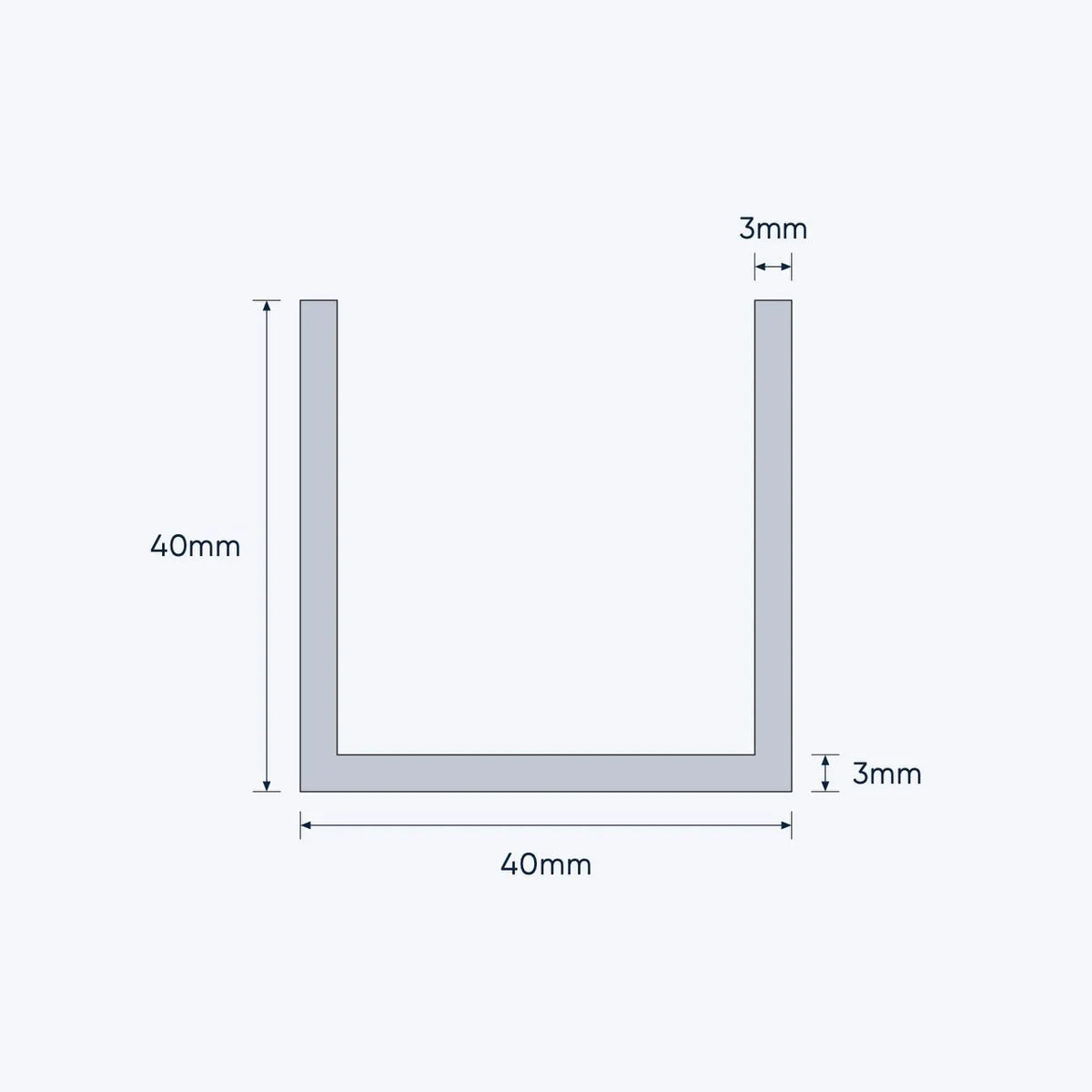 aluminium channel size 40 40 3 mm 4