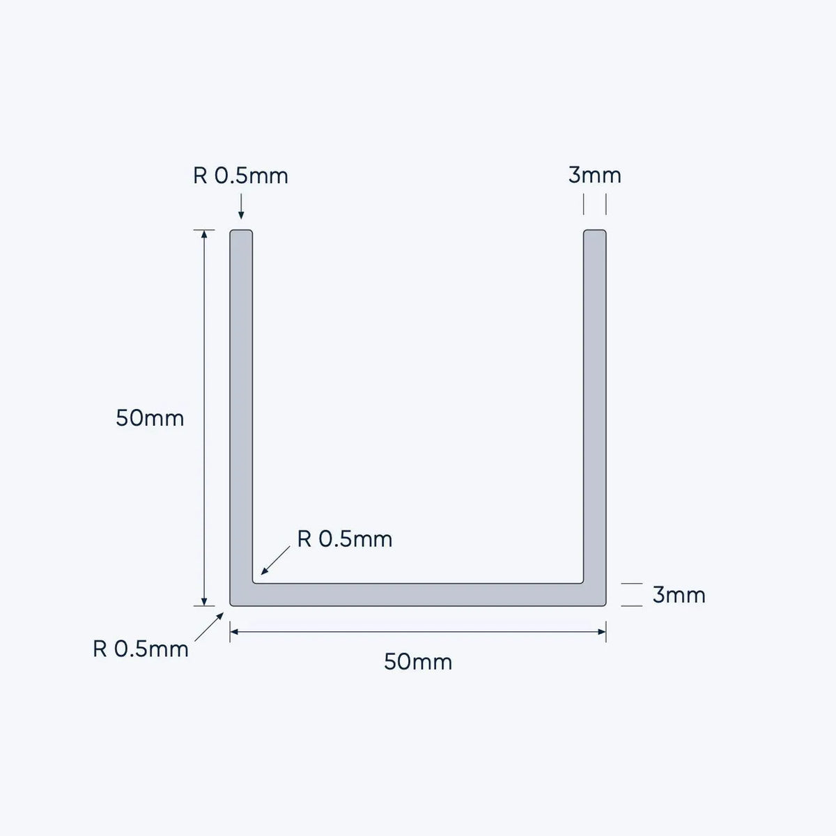 aluminium channel size 50 50 3 mm 4