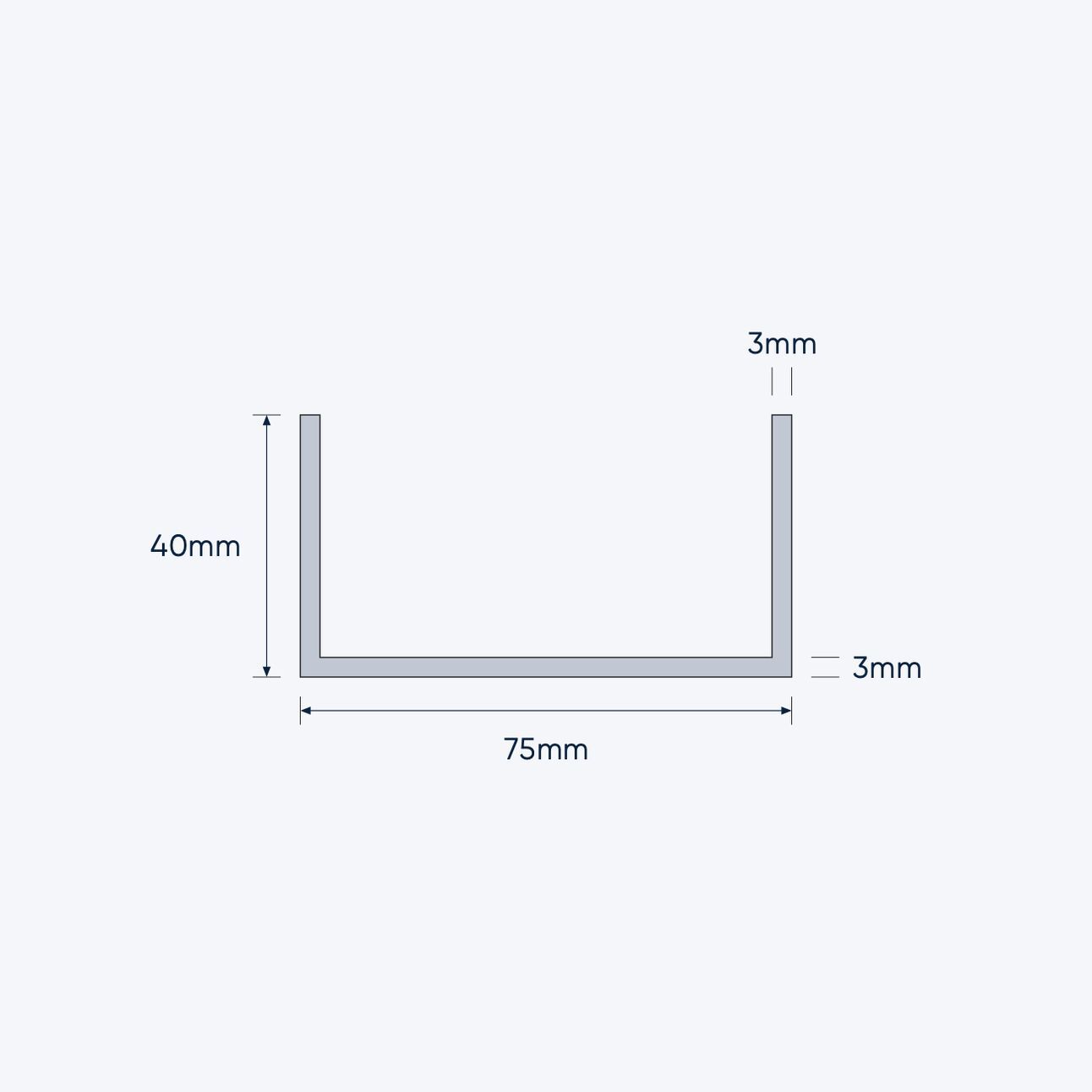 aluminium channel size 75 40 3 mm 4