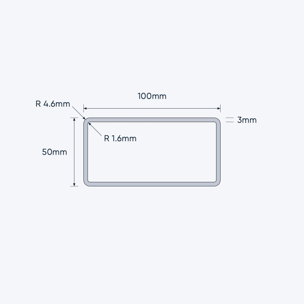 aluminium rectangular hollow rhs size 100 50 3 mm 4 6 mm r c 1