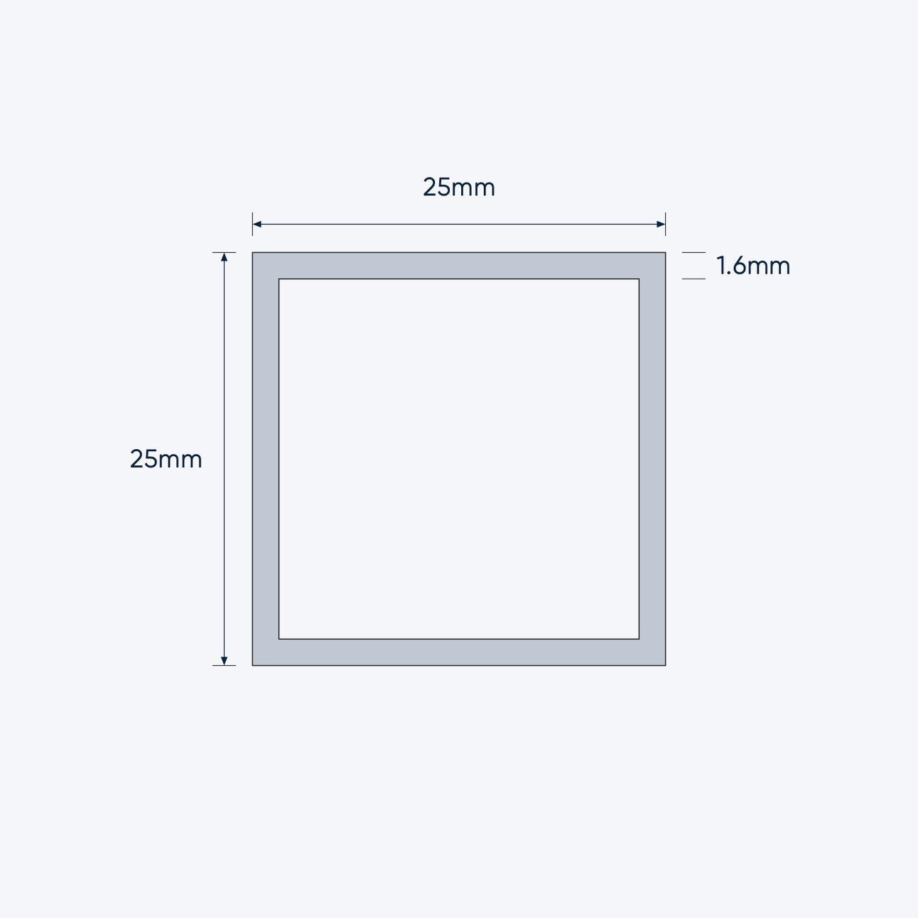 aluminium square hollow shs size 25 25 1 6 mm 4