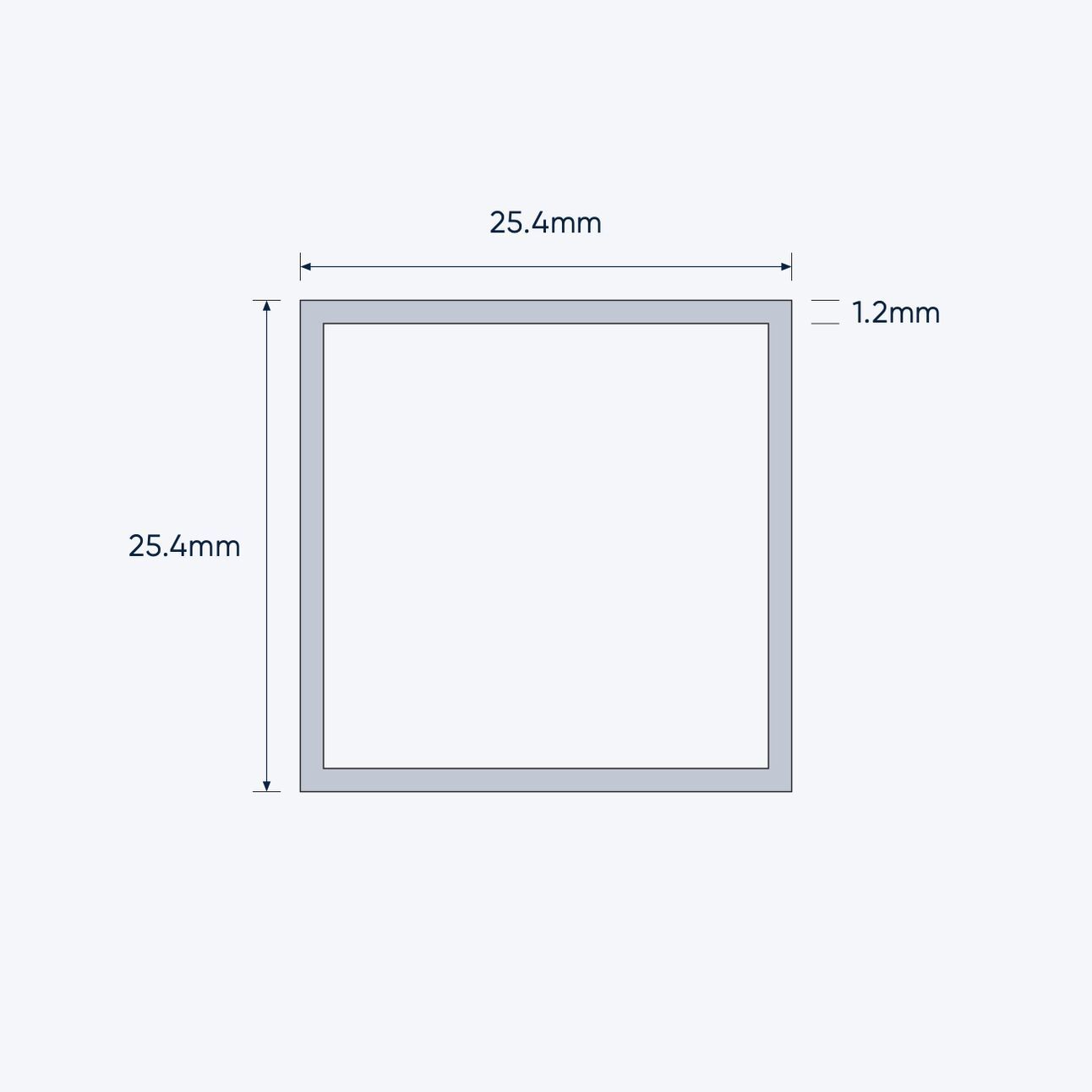 aluminium square hollow shs size 25 4 25 4 1 2 mm 1